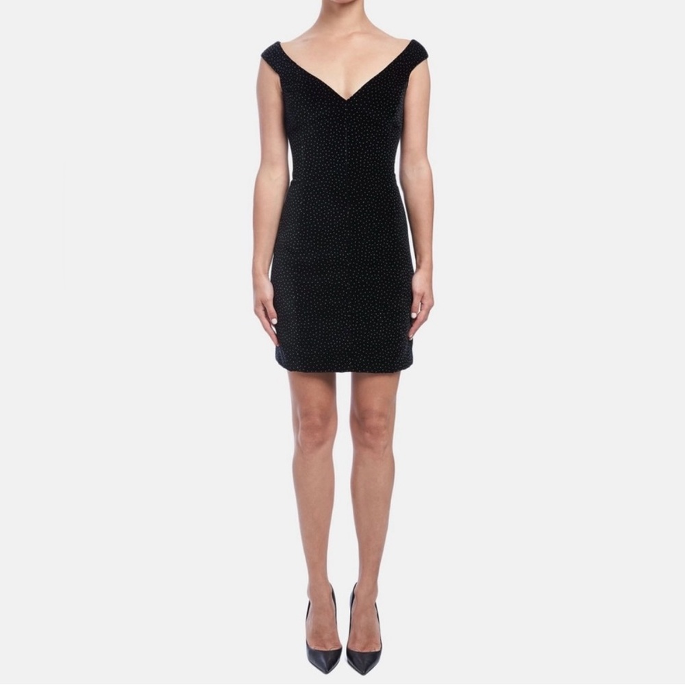 NWT Theory Black Velvet Sheath Midi Dress with pin dots